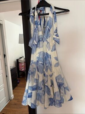 dynamite blue floral dress Pintuck Poplin Maxi Tube Dress Blue